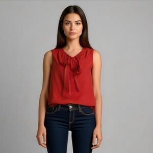 Tory Burch Jess Coral Pink Tie Neck Sleeveless Silk Blend Blouse Top Size 4